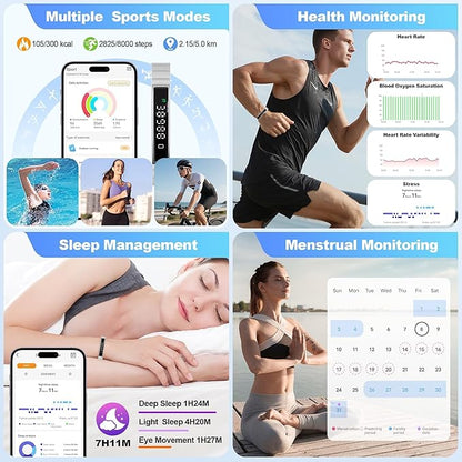 Smart Bracelet for Women Men, Health Activity Fitness Trackers, 24/7 Heart Rate, Blood Oxygen & Stress Monitor, 24H Sleep Tracker, Smart Wristband with Free APP 2 Bands, Grey