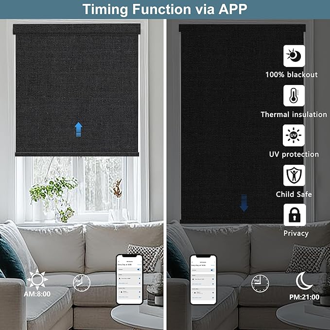 Bringnox No Drill Motorized Blinds with Remote,Blackout Windows,with Apple Homekit,Alexa,Google, with App,Voice Control Custom Size