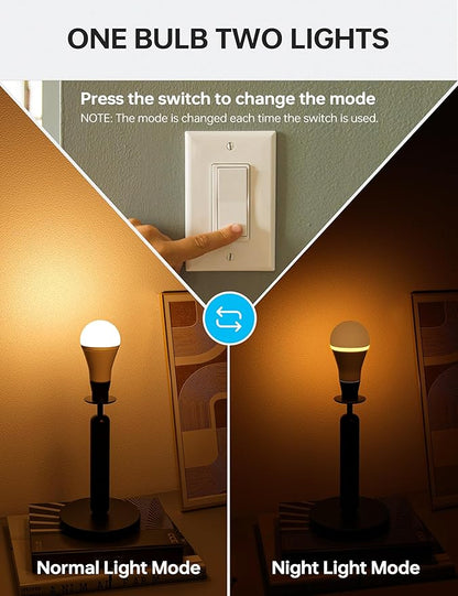 KINDEEP Sleep Night Light Bulbs: E26 Blue Light Blocking Dim Bulbs with 2 Modes, 0.5W Amber Lights with 20lm 2000K, 9W Equivalent 60W, 800lm 2700K, Ideal for Lamp, Bedroom, Sleep & Nursery, 2 Pack