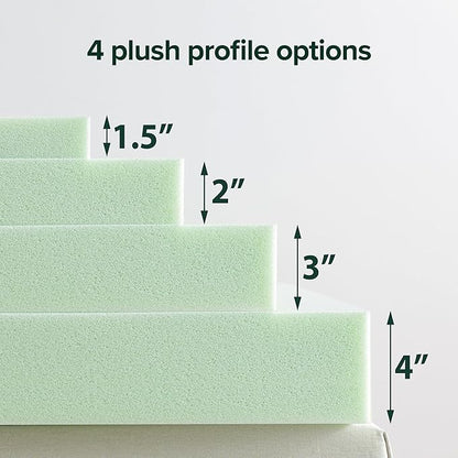 ZINUS 4 Inch Green Tea Memory Foam Mattress Topper, Pressure-Relieving Layer, Ideal for Back Pain Relief, Compact WONDERBOX Packaging, CertiPUR-US Certified, Queen