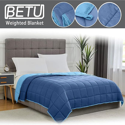 BETU Weighted Blanket Adults (48''x72'' 20lbs Pink Twin Size & 48''x72'' 12lbs Blue Twin Size) 2 Pieces Bundled, Cooling Heavy Blanket with Premium Glass Beads, Soft Thick Blankets for Sleep.