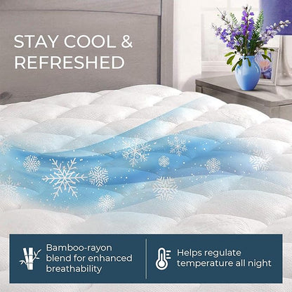 ExceptionalSheets Rayon from Bamboo Mattress Pad with Fitted Skirt - Extra Plush Cooling Topper - Twin XL