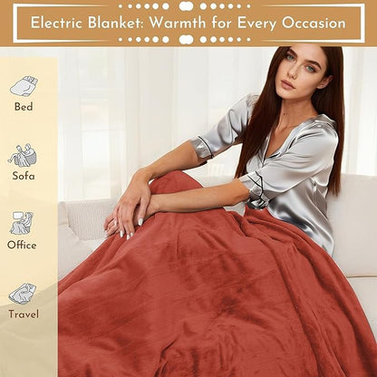 Electric Heated Blanket 72"x84" Full Size Flannel Heated Blanket, Cozy & Warm for All Night, 5 Heat Settings & 10 Hours Auto Off, Machine Washable, Brick Red