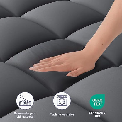 ELEMUSE Twin XL Grey Mattress Topper for College Dorm Room Essentials, Extra Long Twin Mattress Pad for Back Pain Relief, Plush Pillowtop with Elastic Deep Pocket, Overfilled Down Alternative Filling