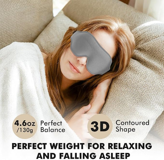 Weighted Eye Mask for Sleeping, 3D Contoured Sleep Mask Blackout with Adjustable Strap, Lash Extensions Sleeping Mask for Travel, Eye Cover Blindfold for Men Women (Gray, 4.6oz)