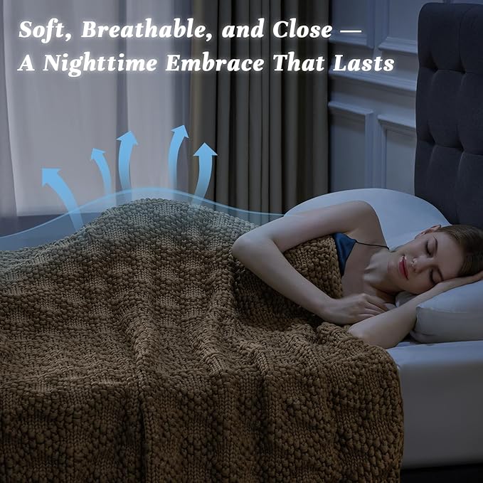 Knitted Weighted Blanket for Adult, Chunky Knit Weighted Throw for Sleep 50"*60" 10lbs, Cooling Breathable Heavy Blanket for Hot Sleepers, Machine Washable Fall Blanket for Room Decor(Beige)