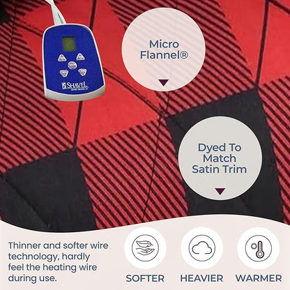 Thermee Micro Flannel Heated Blanket - Twin Size, 10 Settings, Rapid Heating, Rustic Check