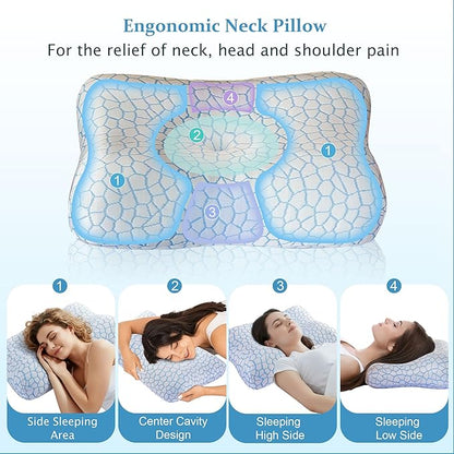 Memory Foam Side Sleeper Pillow for Neck and Shoulder Painf,Cervical Support,Queen Size Cooling Contour Pillow with Dual-Height, Orthopedic Ergonomic for Side, Back, Stomach Sleeper