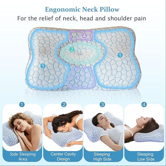 Memory Foam Side Sleeper Pillow for Neck and Shoulder Painf,Cervical Support,Queen Size Cooling Contour Pillow with Dual-Height, Orthopedic Ergonomic for Side, Back, Stomach Sleeper