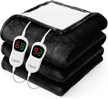 Homemate Heated Electric Blanket King Size - 100"x90" Heating BedBlanket Throw with 10 Heating Levels&8 Hours Auto Off, Fast Heating Over-Heated Protection Ultra Soft Flannel ETL Certified, Black