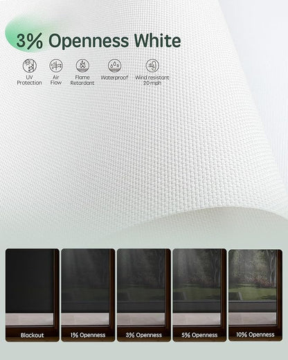 Yoolax Customized Motorized Outdoor Shades, Smart Blinds Compatible with Alexa Google, Remote Control Waterproof Blinds for Patio Porch Windows Outside (3% Openness White)