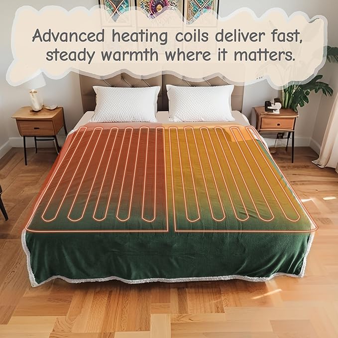 Electric Heated Blanket Full Size 72"x84", Soft Flannel with Overheat Protection, 9 Adjustable Heat Settings & 10-Hour Auto-Off Timer, Fast Heating for Winter Comfort, Dark Green