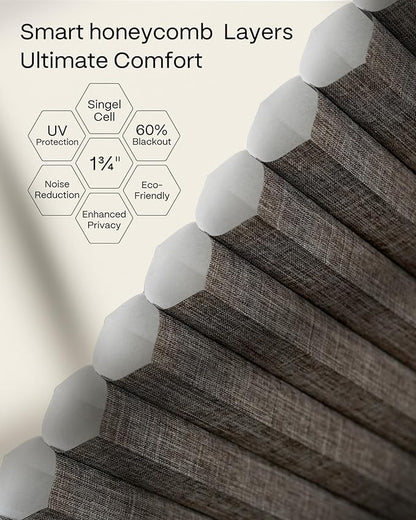 Graywind Motorized Matter Cellular Shades- 60% Blackout 1-3/4"Cell Honeycomb Blinds for Indoor Windows, Compatible with Alexa Google Siri, Custom Size,Dark Brown