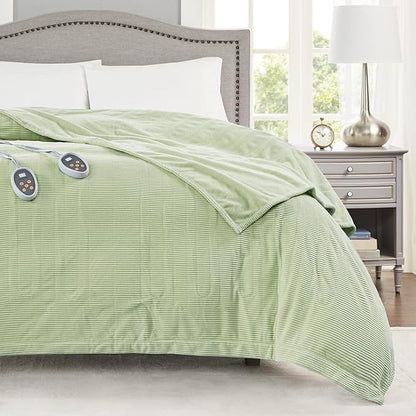 Beautyrest Electric Blanket Luxurious Micro Fleece Ultra Soft Ribbed Textured, Cozy and Snuggly Cover for Cold Weather, Fast Heating, Auto Shut Off, 20 Level Heat Setting Controller, King, Green