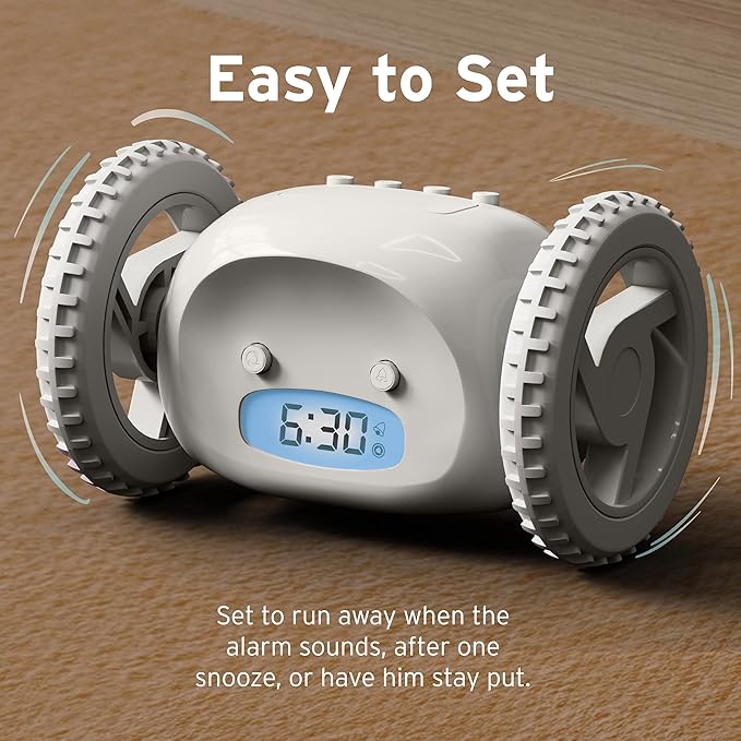 CLOCKY Alarm Clock on Wheels – Loud Rolling Alarm Clock for Heavy Sleepers | Runaway Clock That Jumps & Runs to Wake You Up | Funny Unique Gift for Adults, Teens & Kids Bedrooms (Mist)
