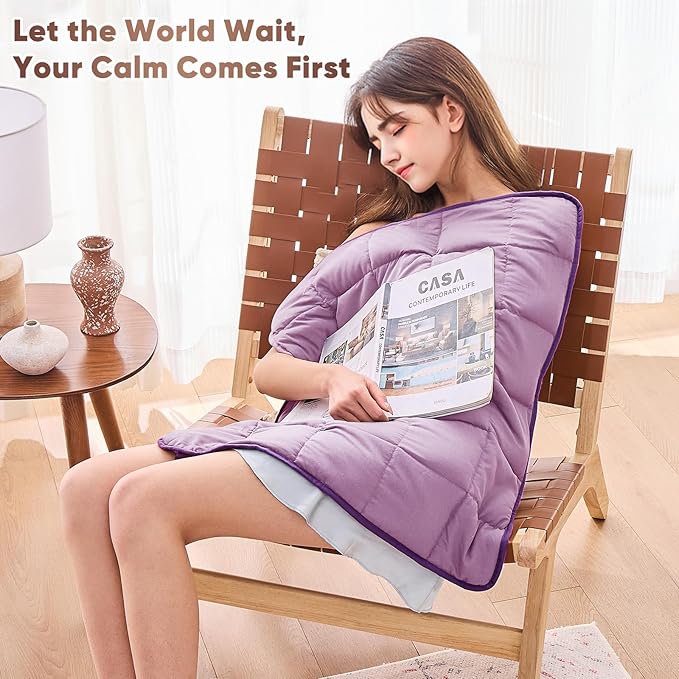 BETU Weighted Blanket (36''x48'' 3lbs Grey Small Size & 24''x29'' 5lbs Purple Weighted Lap Blanket) 2 Pieces Bundled, Cooling Heavy Blanket with Premium Glass Beads, Soft Thick Blankets for Sleep.