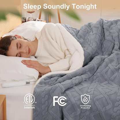 Electric Blanket Twin Heated Blanket 62''X84'' with 5 Heating Levels & 10 Hours Auto Off, ETL& FCC Certification Dual Sherpa Twin Heating Blanket Washable for Home/Office/Bed, Great Gift(Dark Gray)