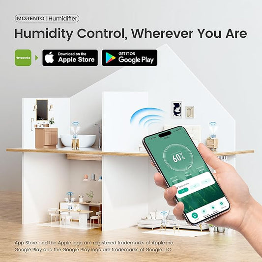Smart Humidifiers for Bedroom Large Room Home, 6L Cool Mist Top Fill Humidifier with Essential Oil Diffuser, Smart App & Voice Control, for Nursery & Plants, White, 1 Pack + 7 Color NightLight