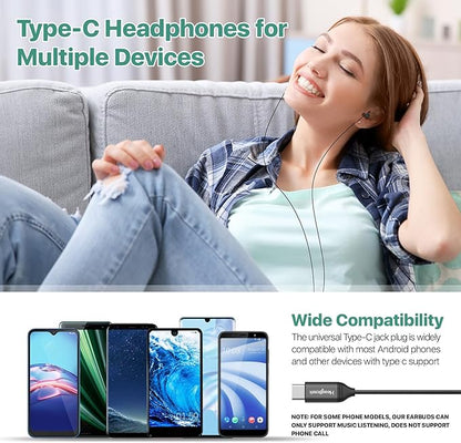 Hearprotek Sleep Headphones, 1 Pair USB C Wired Earbuds with Soft Silicone Noise Reduction Type C Earbuds with Microphone, Ideal for Sleeping, snoring, Relaxation (Black)