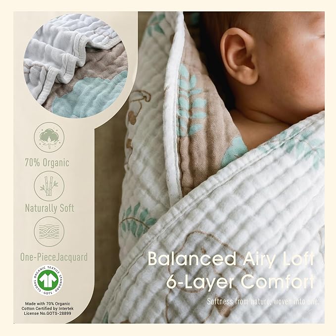 Ultra Soft Muslin Baby Blanket, A Versatile Swaddle and Bed Blanket for Babies, Toddlers, Boys, and Girls (Forest Elephant 1 Pack).