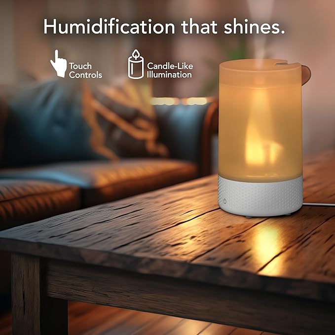 Vornado Votiv 7 Whole Room Ultrasonic Humidifier with Ambient Lighting, 2 Gallon Output, Carry Handle, Simple Refill, Touch Controls, 2 Mist Settings, Humidifier for Bedroom, Translucent White