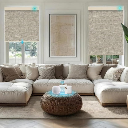 Motorized Blinds with Remote, 100% Blackout Smart Blind Roller Shades Compatible with Alexa Homekit, Automatic Electric Shades for Windows Customized Size（Elegant-Cream）
