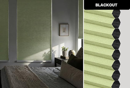 LazBlinds Cordless Cellular Shades, No Tools No Drill Blackout Honeycomb Shades Pleated Blinds for Windows, 31" W x 64" H, Green