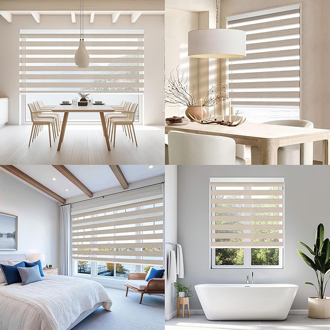 Motorized Zebra Blinds for Windows Cordless Electric Curtains with Remote Control Blackout Shades Custom Smart Blinds Compatible with Alexa Google Home(Roomdarking Caramel,W44 X 72in)