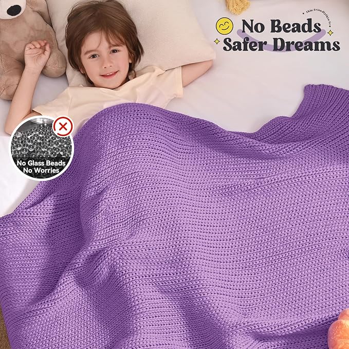 Guohaoi Knitted Weighted Blanket Kids (Purple 36"x48" 5lbs) No Beads Cooling Heavy Blanket, Home Decor Breathable Chunky Knit Throw Blanket for All-Season Use