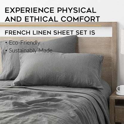 YnM French Linen Sheet Set - 4-Piece Set Includes Flat Sheet, Fitted Sheet, and 2 Pillowcases – California King, Dark Grey