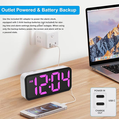 Alarm Clocks for Bedrooms Heavy Sleepers - Snooze for Deep Sleepers Adults Home Office, Digital Alarm Clock with Type-C Charging Port, Large Bold Number Display, Adjustable Alarm Volume and Dimmer