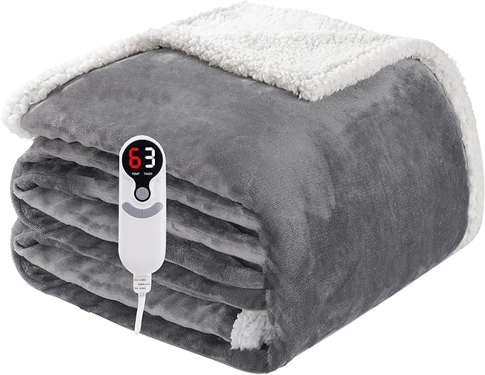Electric Heated Blanket Full Size 72"x84", Soft Flannel with Overheat Protection, 9 Adjustable Heat Settings & 10-Hour Auto-Off Timer, Fast Heating for Winter Comfort, Light Gray