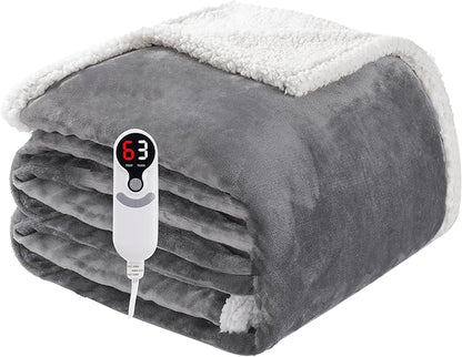 Electric Heated Blanket Full Size 72"x84", Soft Flannel with Overheat Protection, 9 Adjustable Heat Settings & 10-Hour Auto-Off Timer, Fast Heating for Winter Comfort, Light Gray