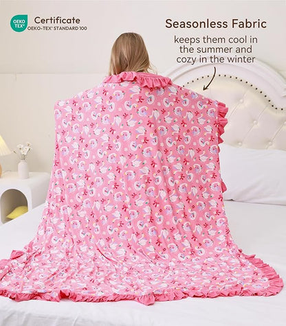 Premium Baby Blankets, Soft Viscose from Bamboo Blanket for Girls, Nursery Crib Bedding Quilt for Newborn and Toddler, Ruffle Blanket Cooling for Hot Sleepers, 50''x50'' Beautiful Swan
