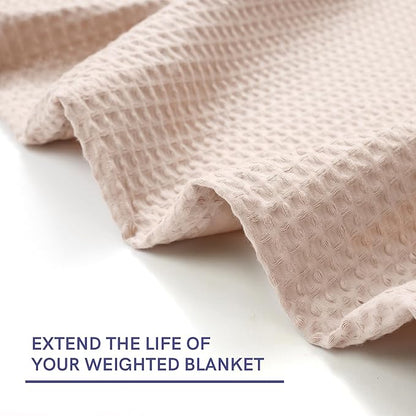 YnM Cotton Waffle Weave 3-Side Zipper Duvet Cover for Weighted Blankets | Easy on, Easy Off Oatmeal, 88"x104"