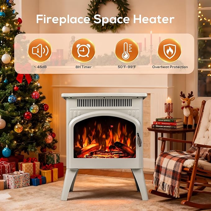 ZAFRO 21" Freestanding Electric Fireplace with Remote, Fireplace Space Heater with Adjustable Flame Color and Brightness, Thermostat/Sleep Mode/Overheat Protection for Bedroom, Living Room(Beige)