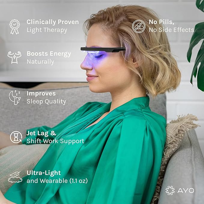 Premium Blue Light Therapy Glasses | Sleep Better, Boost Energy, Improve Mood | Portable Light Therapy Lamp | Circadian Rhythm Disruptions Linked to Sleep Problems, Winter Blues, Low Energy