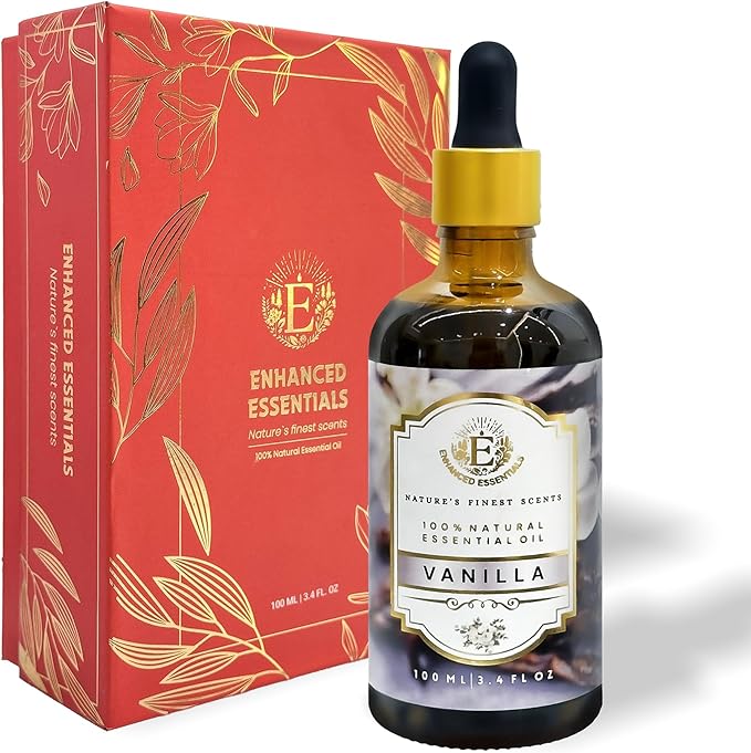 Luxurious Vanilla Essential Oil by Enhanced Essentials|Slow Distilled & Pure|for Diffusers,Skin Care, Aromatherapy, Bath,Massage,Perfume,Gifting,Soap & Candle Making|with Glass Dropper|100 ml Pack