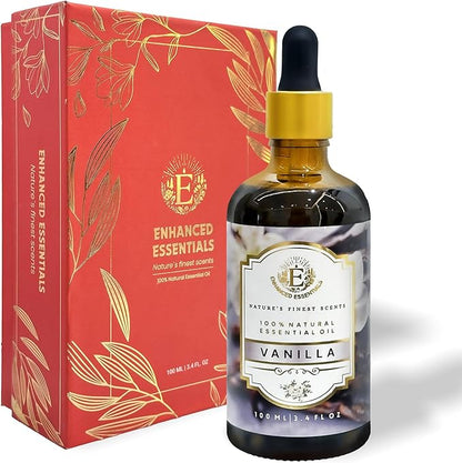Luxurious Vanilla Essential Oil by Enhanced Essentials|Slow Distilled & Pure|for Diffusers,Skin Care, Aromatherapy, Bath,Massage,Perfume,Gifting,Soap & Candle Making|with Glass Dropper|100 ml Pack