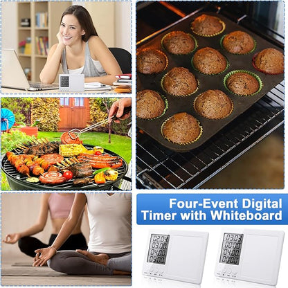 Fabbay 2 Pcs Digital Kitchen Timer Four Event Kitchen Timer with Whiteboard Function Smart for Cooking Learning Task Project