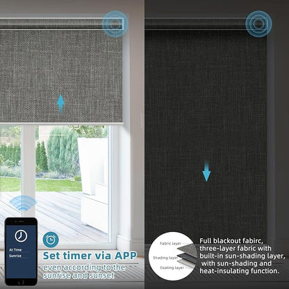 SmartWings Motorized Smart Blinds with Remote, Custom Automatic 100% Blackout Roller Shade Compatible with Alexa/Homekit/Google, Electric Smart Blinds for Indoor Windows, Vigor Dove