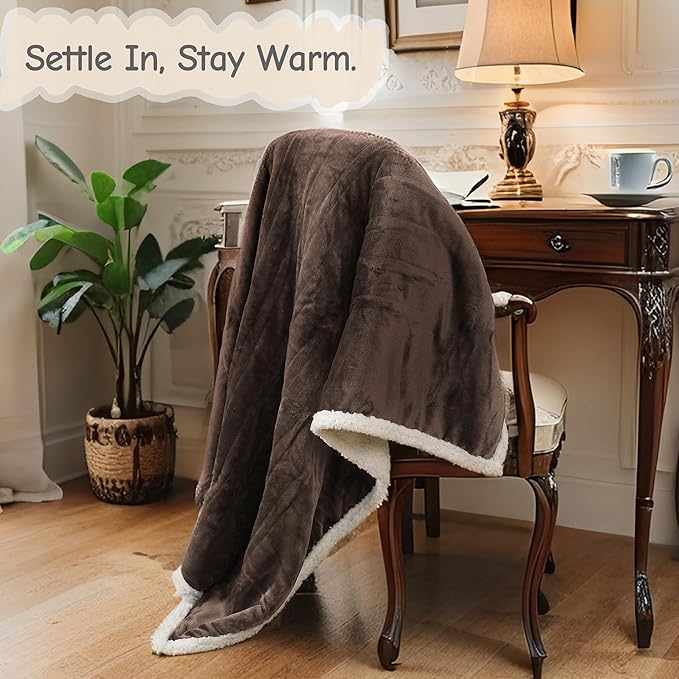 Electric Heated Blanket Throw Size 50"x60", Soft Flannel with Overheat Protection, 9 Adjustable Heat Settings & 10-Hour Auto-Off Timer, Fast Heating for Winter Comfort, Dark Brown
