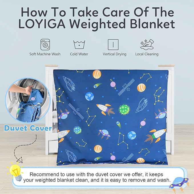 LOYIGA Weighted Blanket with Removable Duvet Case 5lbs 36” x 48”,Reversible Heavy Blanket (Blue)