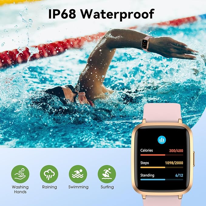 Fitness Tracker Watch with Heart Rate Monitor, Activity Tracker with Pedometer, Sleep Monitor, Calories & Step Counter, IP68 Waterproof Smart Watches for Women Men Fitness Watch for Sports