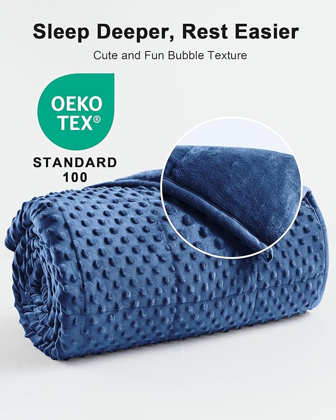 Weighted Blanket for Adults Twin Size 15 lbs, Soft Cooling Minky Dot Heavy Breathable Blanket for All-Season, Washable Weighted Throw with Glass Beads, 60 x 80 Inches, Navy Blue
