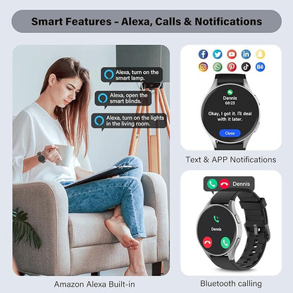 Smart Watch for Men Women (Answer/Make Calls) - 1.32" AMOLED Matte Black Fitness Tracker with GPS & Alexa, 5ATM Waterproof Activity Monitor, Heart Rate/Sleep/SpO2, Sports Watch for Android iPhone