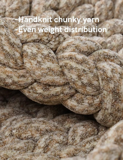 YnM Chenille Weighted Blanket, Handmade Chunky Knitted Design, Soft and Cozy, Temperature Regulating and Breathable, Machine Washable Throw for Sleep or Home Decor (Beige, 80x87 Inch, 25lbs)