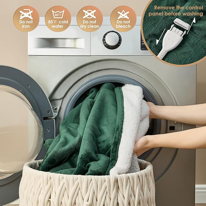 EHEYCIGA Electric Heated Blanket Throw - 9 Heating Levels, 10 Hours Auto Off, Soft Cozy Sherpa Washable With Fast Heating, 50 x 60 Inches