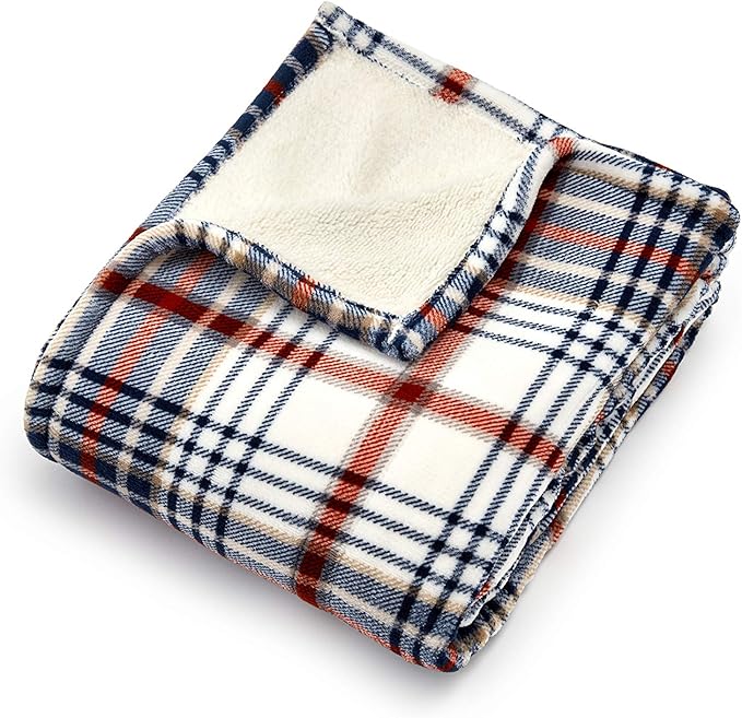 Eddie Bauer | Smart Heated Electric Throw Blanket - Reversible Sherpa - Plaid Blue