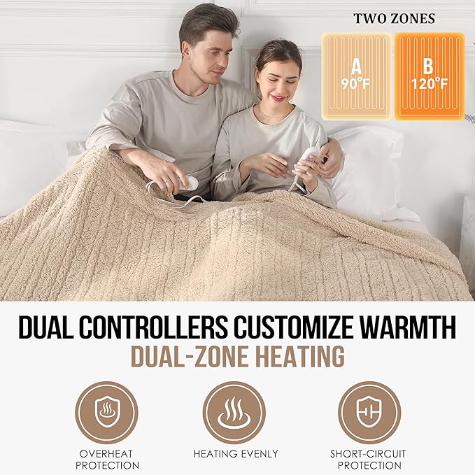 Electric Blanket King, Extra Large Oversized Heated Blanket King Size with Dual Control of 5 Heating Levels & 10 Hours Auto Off, Electric Heated Blanket for Bedding, 100"X90", Milk Coffee